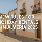 Scenic Almería street with whitewashed homes and balconies — perfect setting for holiday rentals in Almeria