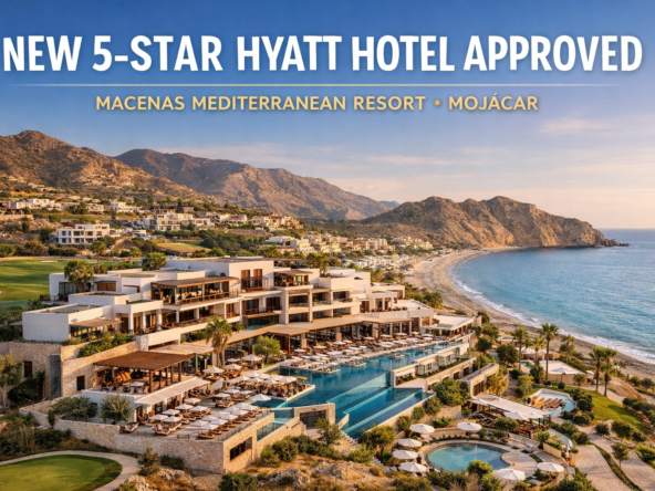 View of the Macenas Mediterranean Resort in Mojácar with the Hyatt five-star hotel to be build